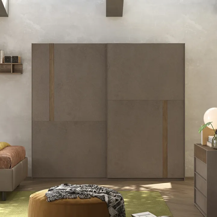Armadio 220x240h cm 2 ante scorrevoli marrone bronzo rovere scuro Riace