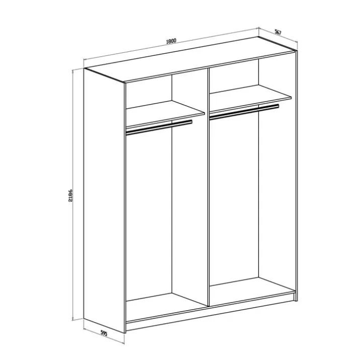 Armadio 180x219h cm 2 ante scorrevoli moderno rovere chiaro specchio Caracas