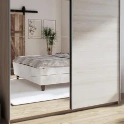 Armadio 180x219h cm 2 ante scorrevoli moderno rovere chiaro specchio Caracas