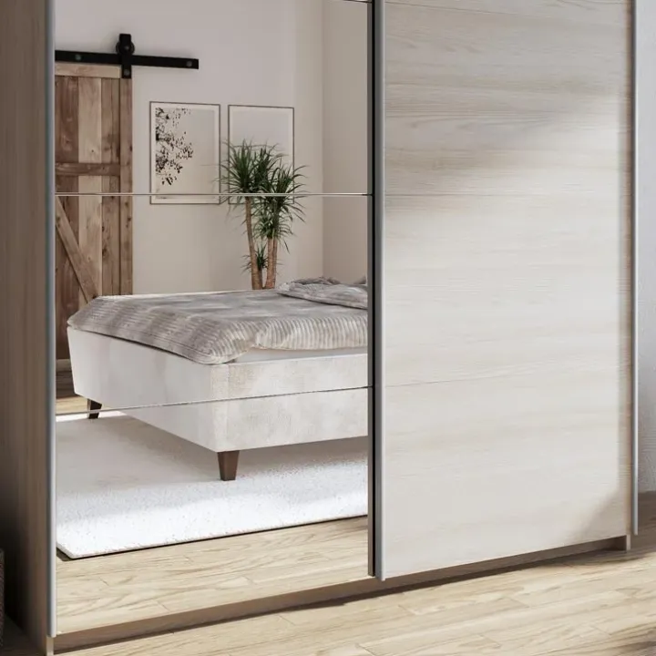 Armadio 180x219h cm 2 ante scorrevoli moderno rovere chiaro specchio Caracas