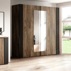 Armadio 200x213h cm 2 ante scorrevoli rovere scuro nero Vulcano
