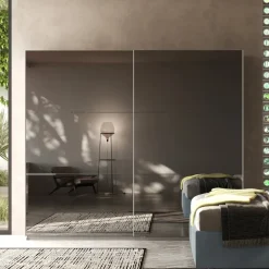 Armadio 220x240h cm 2 ante scorrevoli con specchio fumè bianco lucido Brilly