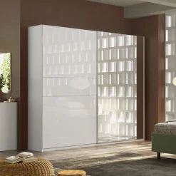 Armadio 275x240h cm 2 ante scorrevoli con specchio bianco lucido Sparkly