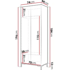 Armadio 74x196h cm 2 ante soggiorno moderno nero oro Nuvia