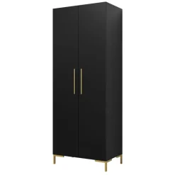 Armadio 74x196h cm 2 ante soggiorno moderno nero oro Nuvia