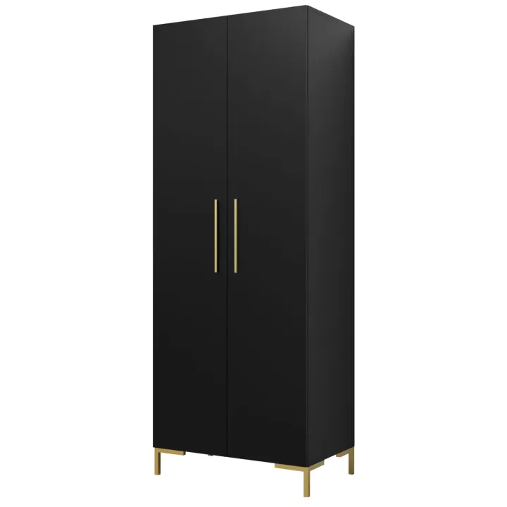 Armadio 74x196h cm 2 ante soggiorno moderno nero oro Nuvia
