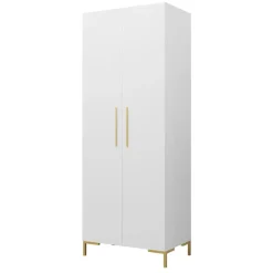 Armadio 74x196h cm 2 ante soggiorno moderno bianco oro Nuvia