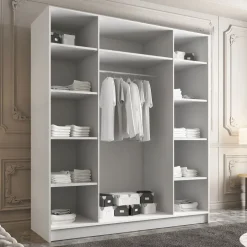 Armadio 200x215h cm 4 ante 2 specchi moderno bianco oro Glammy 4