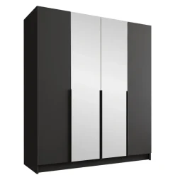 Armadio 200x215h cm 4 ante 2 specchi moderno nero Glammy 4