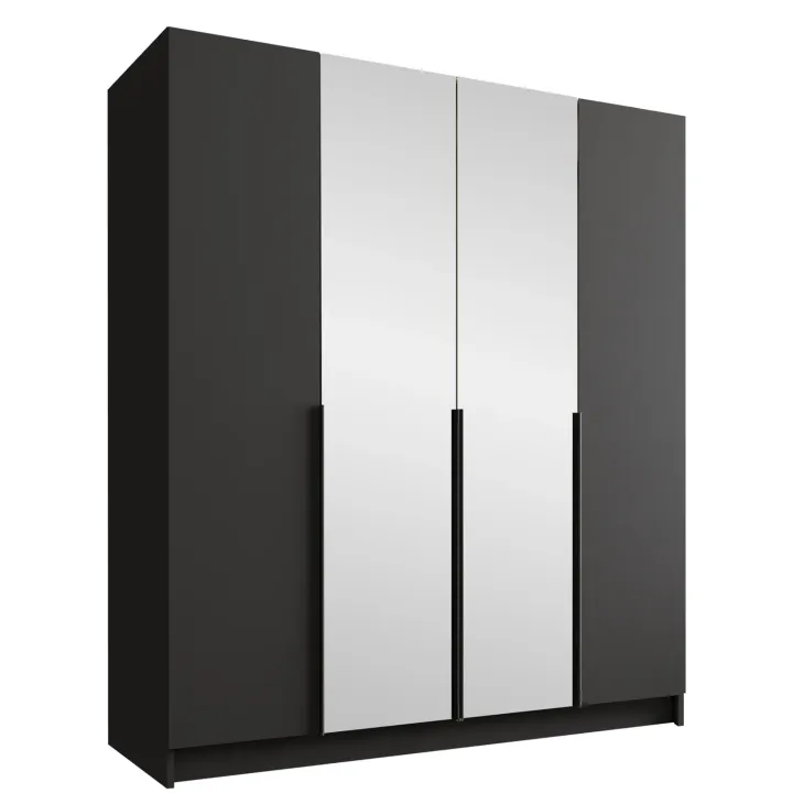 Armadio 200x215h cm 4 ante 2 specchi moderno nero Glammy 4
