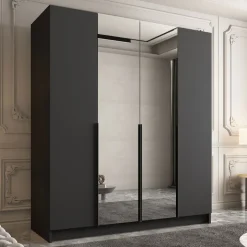 Armadio 200x215h cm 4 ante 2 specchi moderno nero Glammy 4