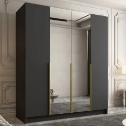 Armadio 200x215h cm 4 ante 2 specchi moderno nero oro Glammy 4