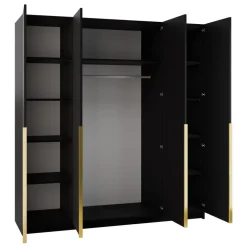 Armadio 200x215h cm 4 ante 2 specchi moderno nero oro Glammy 4