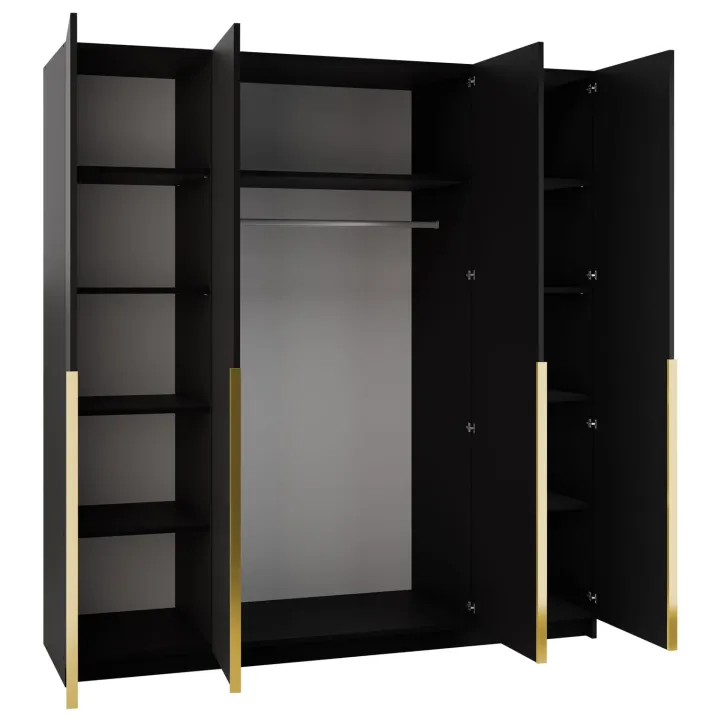 Armadio 200x215h cm 4 ante 2 specchi moderno nero oro Glammy 4