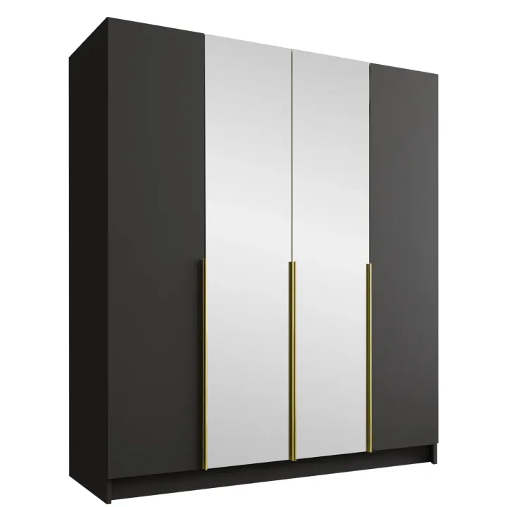 Armadio 200x215h cm 4 ante 2 specchi moderno nero oro Glammy 4