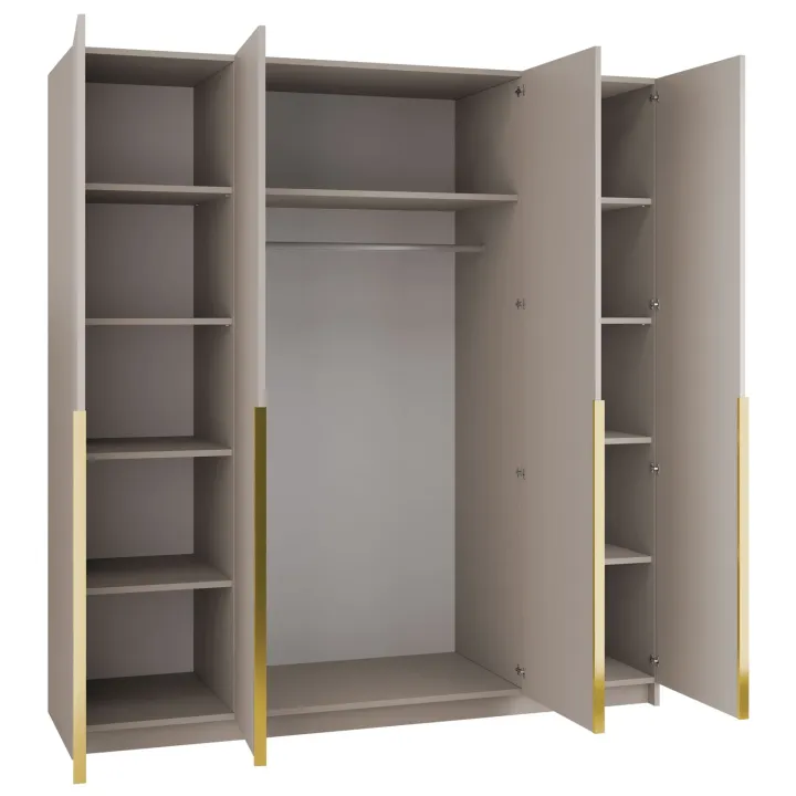 Armadio 200x215h cm 4 ante 2 specchi moderno beige oro Glammy 4