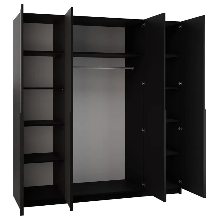 Armadio 200x215h cm 4 ante 4 specchi moderno nero Glammy 4