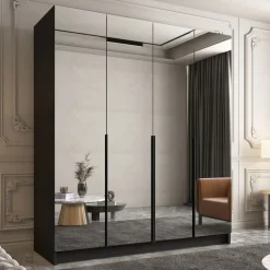 Armadio 200x215h cm 4 ante 4 specchi moderno nero Glammy 4