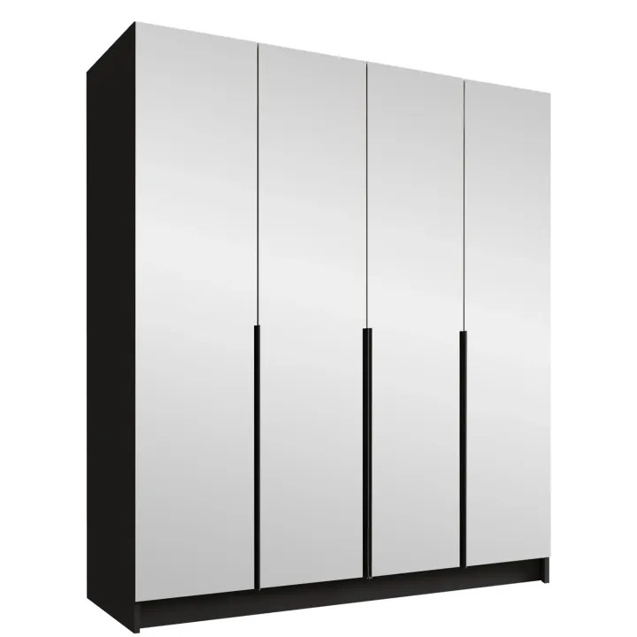 Armadio 200x215h cm 4 ante 4 specchi moderno nero Glammy 4