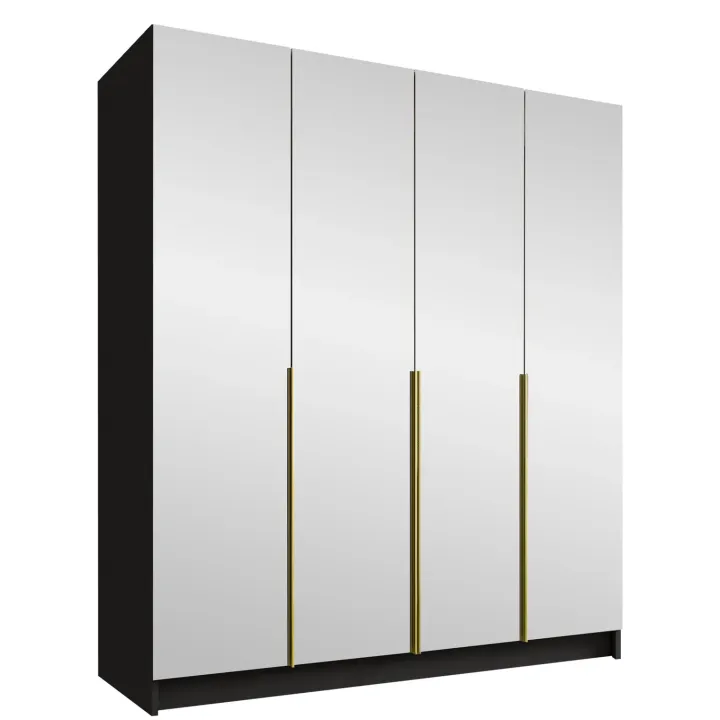 Armadio 200x215h cm 4 ante 4 specchi moderno nero oro Glammy 4