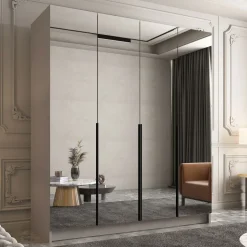 Armadio 200x215h cm 4 ante 4 specchi moderno beige nero Glammy 4