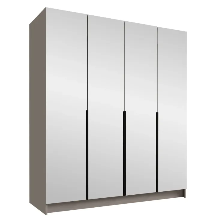 Armadio 200x215h cm 4 ante 4 specchi moderno beige nero Glammy 4