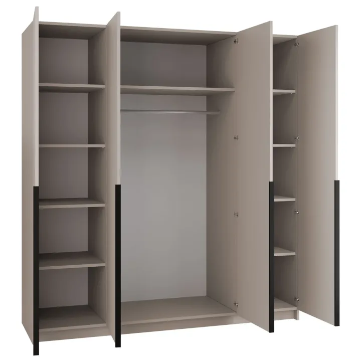 Armadio 200x215h cm 4 ante 4 specchi moderno beige nero Glammy 4