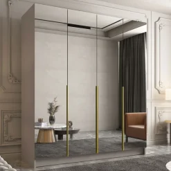 Armadio 200x215h cm 4 ante 4 specchi moderno beige oro Glammy 4