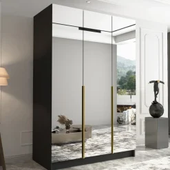 Armadio 150x215h cm 3 ante 3 specchi moderno nero oro Glammy 3