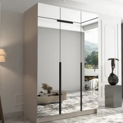Armadio 150x215h cm 3 ante 3 specchi moderno beige nero Glammy 3