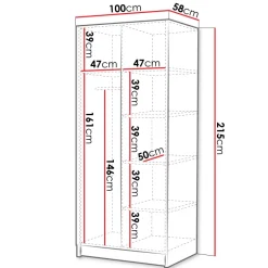 Armadio 100x215h cm 2 ante 2 specchi moderno bianco nero Glammy 2