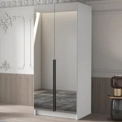 Armadio 100x215h cm 2 ante 2 specchi moderno bianco nero Glammy 2