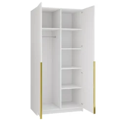Armadio 100x215h cm 2 ante 2 specchi moderno bianco oro Glammy 2