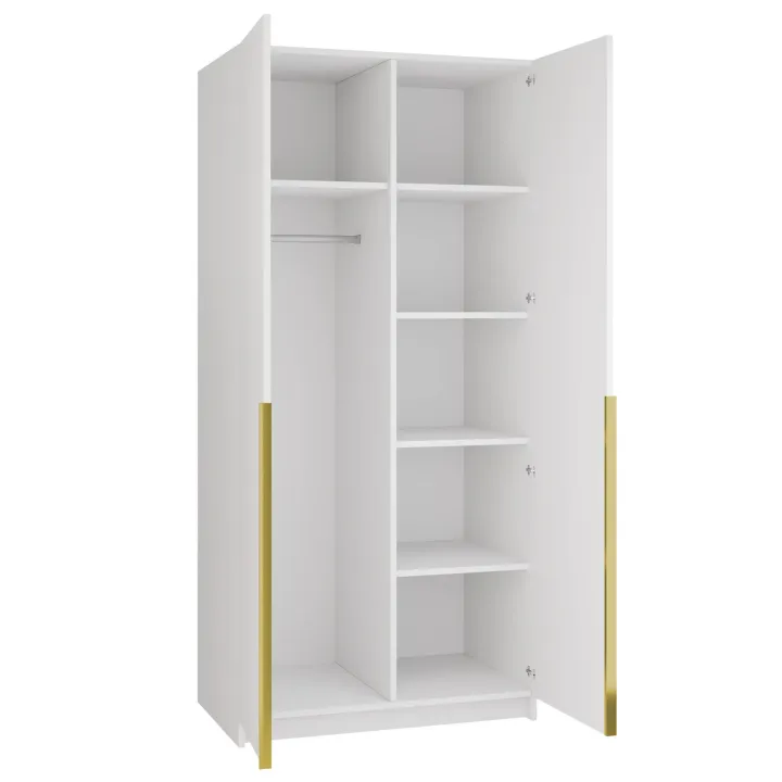Armadio 100x215h cm 2 ante 2 specchi moderno bianco oro Glammy 2