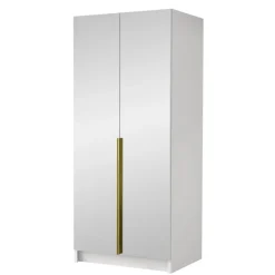 Armadio 100x215h cm 2 ante 2 specchi moderno bianco oro Glammy 2