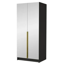 Armadio 100x215h cm 2 ante 2 specchi moderno nero oro Glammy 2