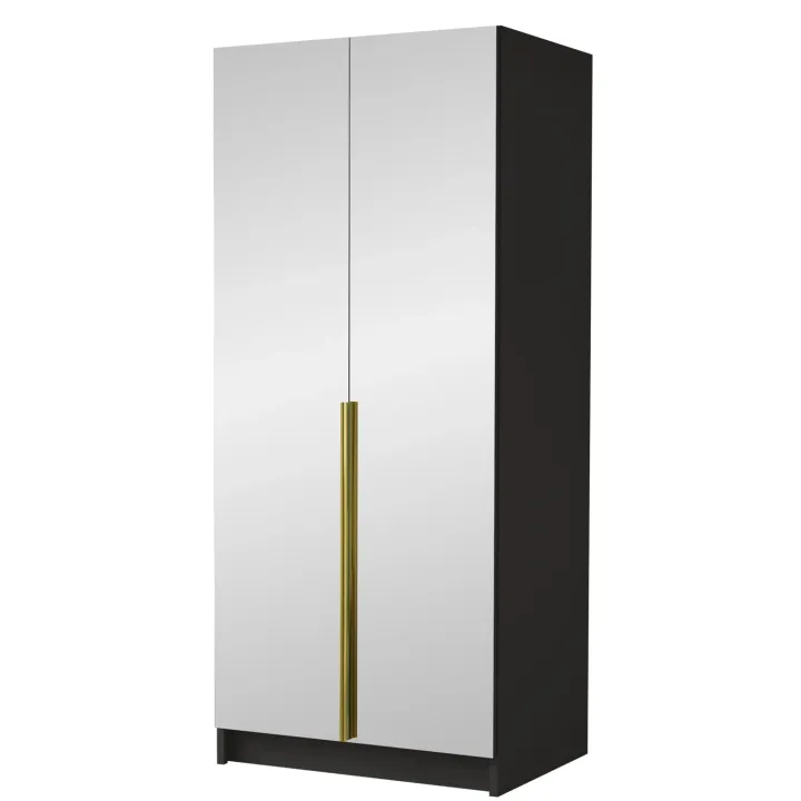 Armadio 100x215h cm 2 ante 2 specchi moderno nero oro Glammy 2