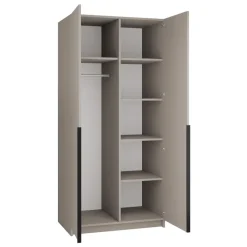 Armadio 100x215h cm 2 ante 2 specchi moderno beige nero Glammy 2