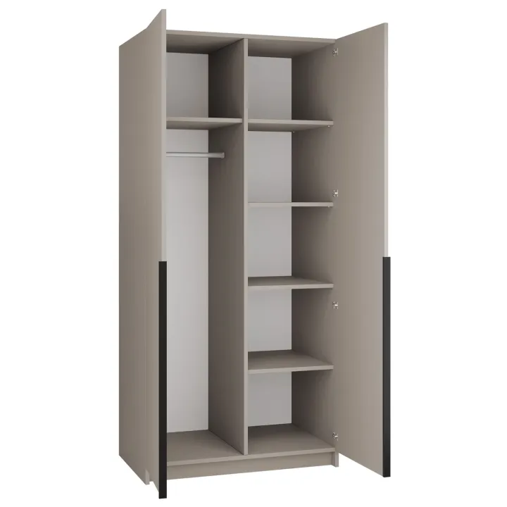Armadio 100x215h cm 2 ante 2 specchi moderno beige nero Glammy 2