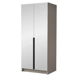Armadio 100x215h cm 2 ante 2 specchi moderno beige nero Glammy 2