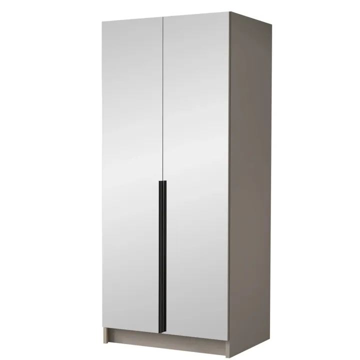 Armadio 100x215h cm 2 ante 2 specchi moderno beige nero Glammy 2