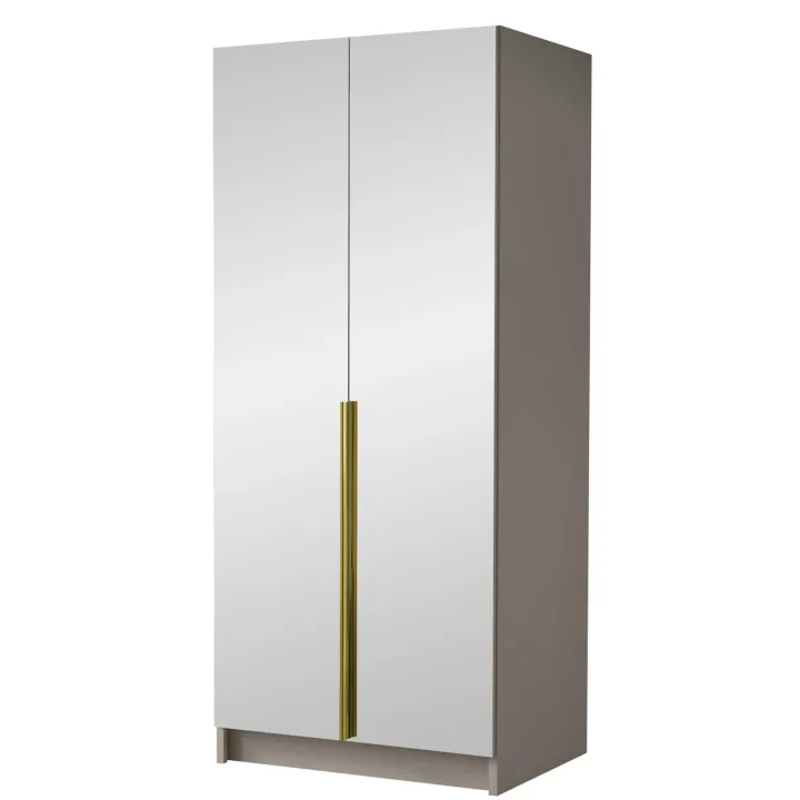 Armadio 100x215h cm 2 ante 2 specchi moderno beige oro Glammy 2