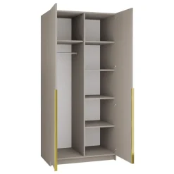 Armadio 100x215h cm 2 ante 2 specchi moderno beige oro Glammy 2