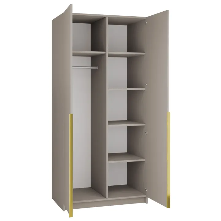 Armadio 100x215h cm 2 ante 2 specchi moderno beige oro Glammy 2