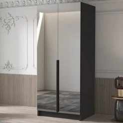 Armadio 100x215h cm 2 ante 2 specchi moderno nero Glammy 2