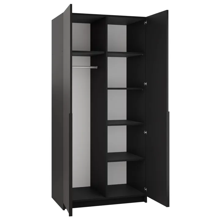 Armadio 100x215h cm 2 ante 2 specchi moderno nero Glammy 2