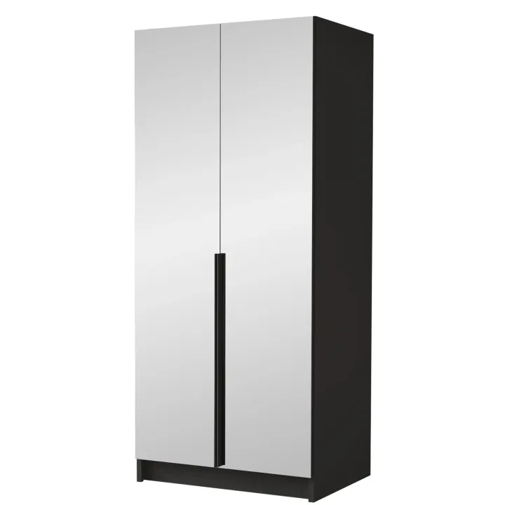 Armadio 100x215h cm 2 ante 2 specchi moderno nero Glammy 2