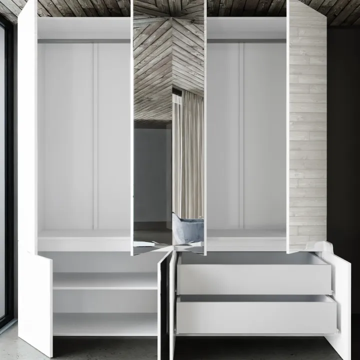 Armadio 200x209h cm 4 ante specchio bianco lucido Twilight