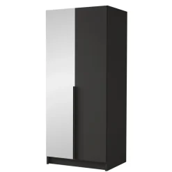 Armadio 100x215h cm 2 ante 1 specchio moderno nero Glammy 2