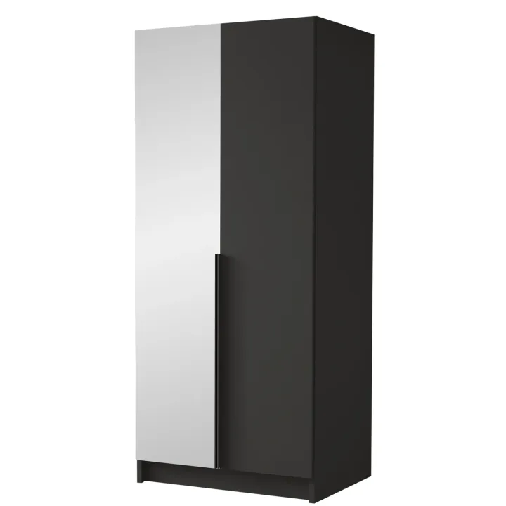 Armadio 100x215h cm 2 ante 1 specchio moderno nero Glammy 2